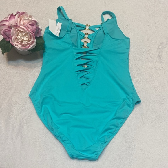 BLEU ROD BEATTIE Ring Me Up Plunge Over The Shoulder Size 14 NWT Swimsuit - Picture 7 of 11